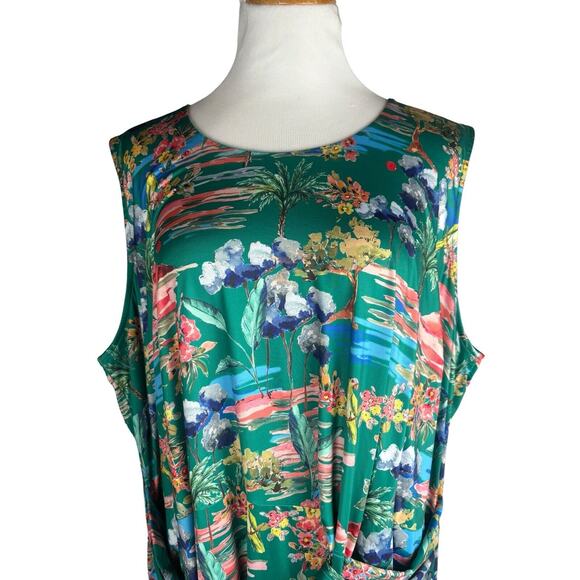 Yumi Sheath Party Cocktail Dress Green Emerald Garden Bird Floral Dress Size 20‎ - Picture 4 of 13